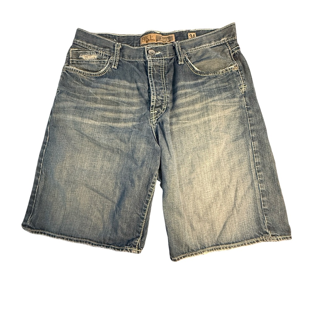 BKE Joshua Mens Denim‎ Shorts Size 34 Medium Wash Distressed Relaxed Fit KBK1025